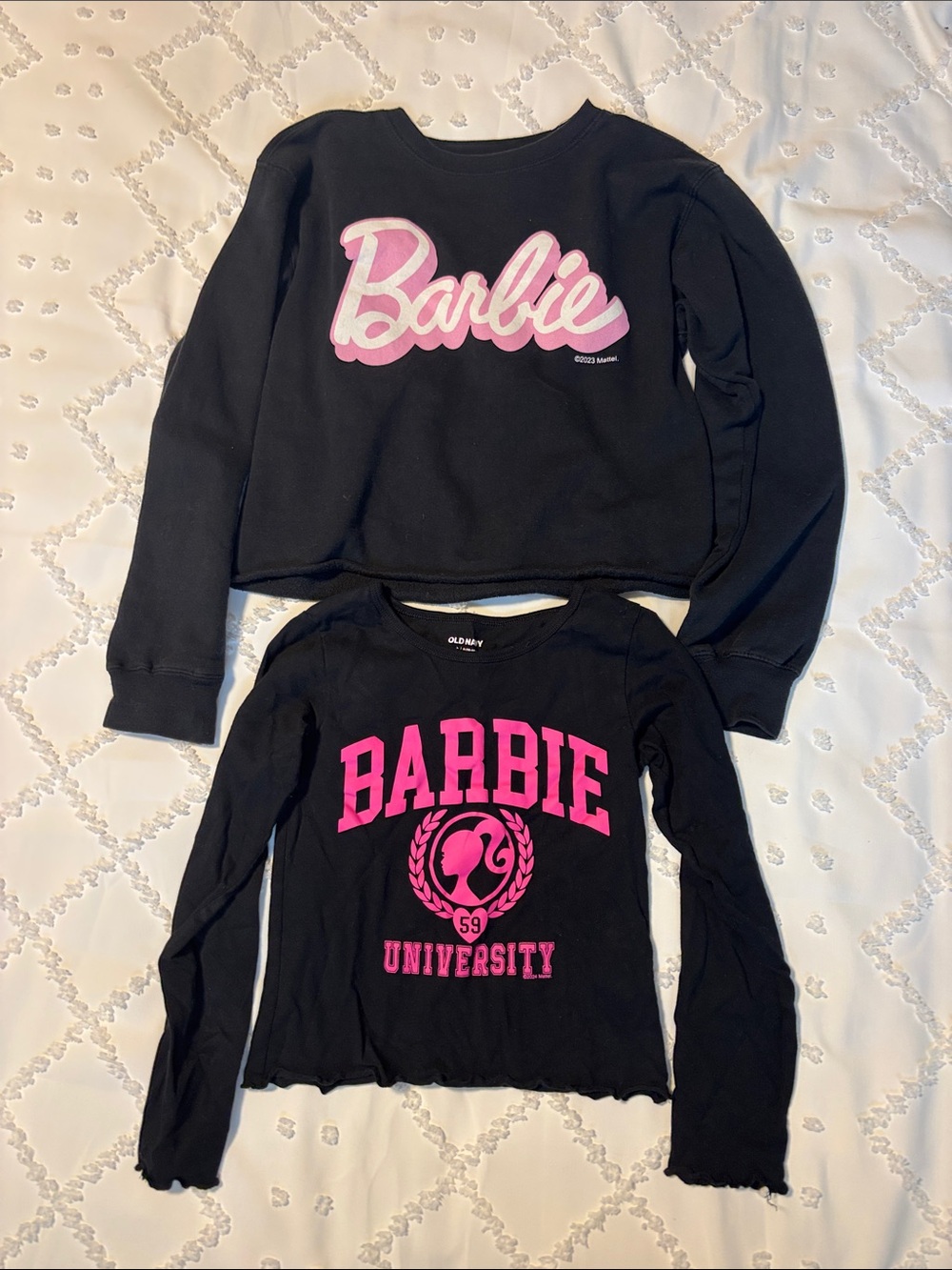 Barbie Black Sweatshirt & Black Long-Sleeve Top with Pink Logos